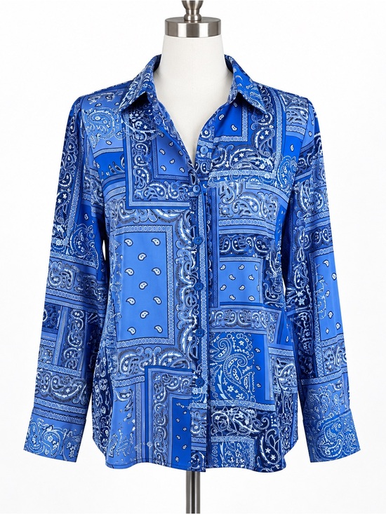 Rachel Zoe Tops - Rachel Zoe  stretch paisley bandana kerchief print long sleeve blouse S